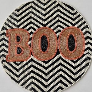 NICOLE MILLER Set Of 2 Beaded BOO Halloween Orange Black White Placemat Chargers